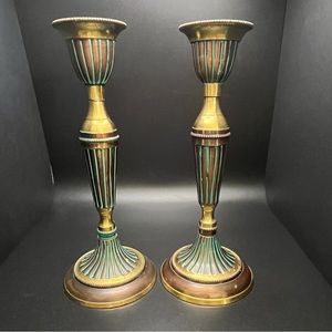 Vintage pair India Brass candlestick taper candle holders
